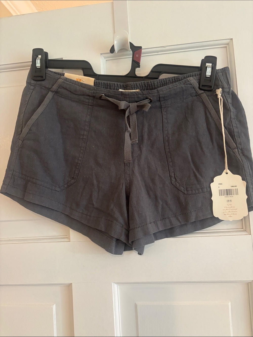 Altar'd State Charcoal Drawstring Linen-Blend High-Waist Shorts